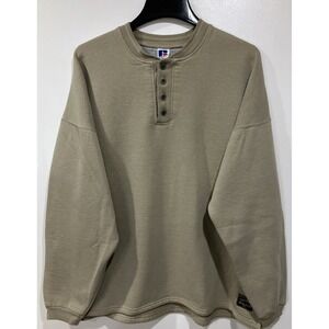 Vintage Russell 50/50 Beige Henley Sweatshirt Men's Size XL Made in USA